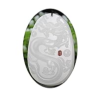 yigedan Natural White Jade Dragon Pendant Necklace, jade, Jade