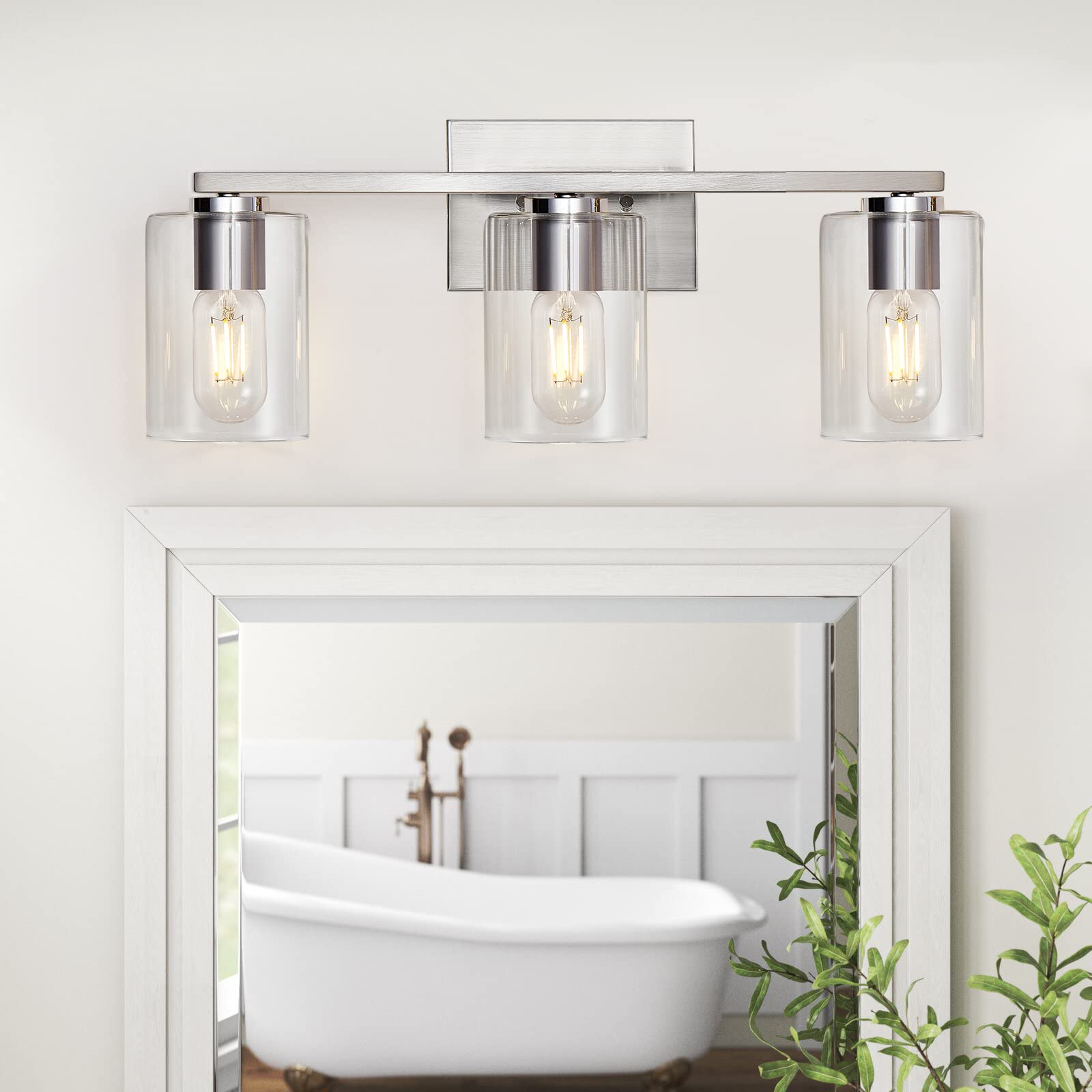 DRNANLIT 3-Light Vanity Light, Brushed Nickel Bathroom Lighting Fixtures Over Mirror, Modern Metal Wall Lights for Hallway Kitchen Bedroom Living Room