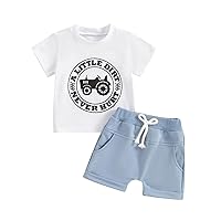 Toddler Baby Boy Summer Clothes Tractor/Funny Letters Print T-Shirt Casual Shorts Set Infant Baby Farm Clothes