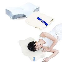 Cervical Memory Foam Pillow & Beige Hydrofeel Pillow Case - Orthopedic Contour Support for Neck, Shoulder and Back Pain Relief