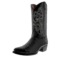 Texas Legacy Mens Black Western Leather Cowboy Boots Crocodile Belly Print J Toe