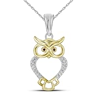 10K Yellow Gold Diamond Owl Bird Necklace Pendant 1/20 Ctw.