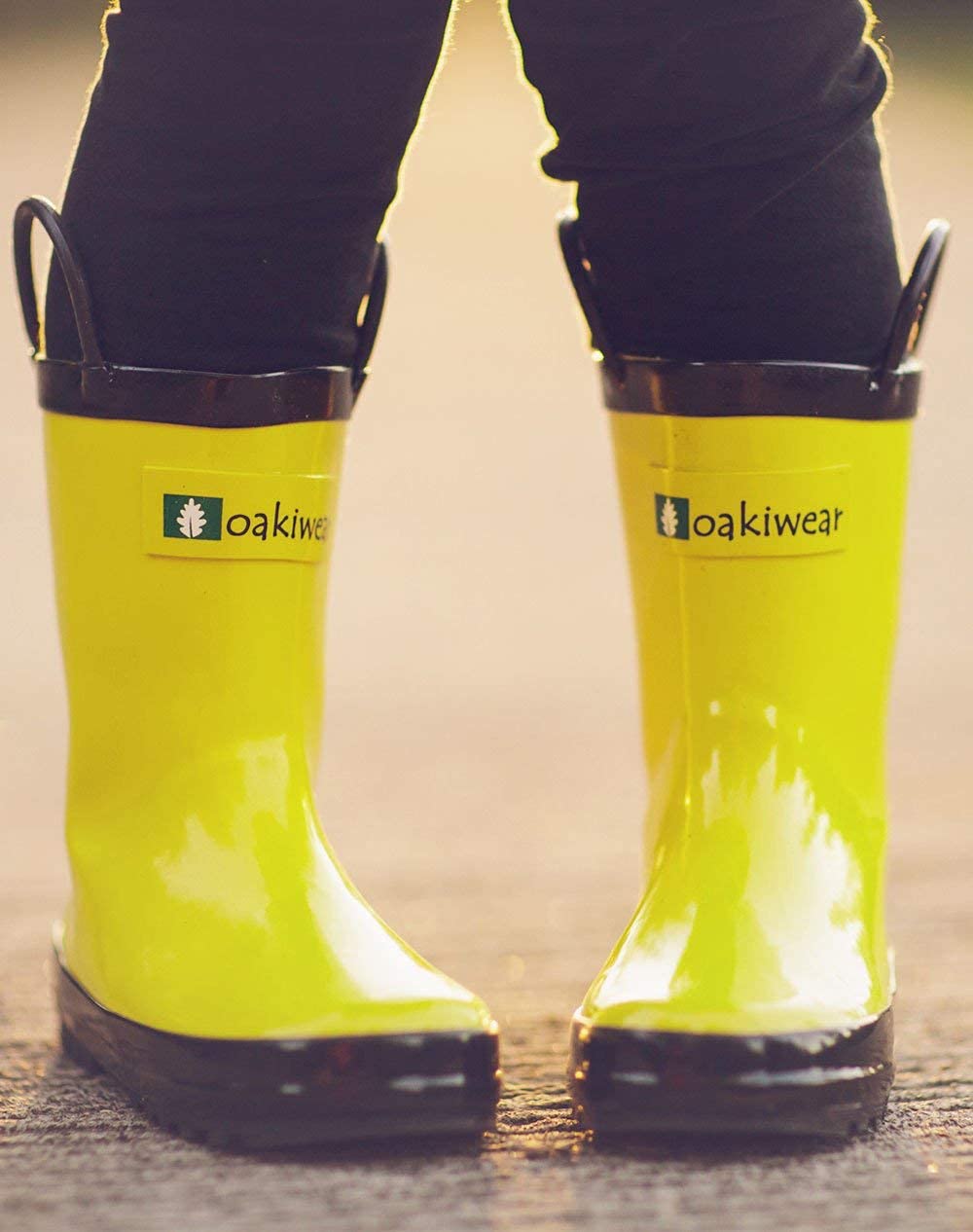 OAKI Kids Waterproof Rubber Rain Boots with Easy-On Handles.