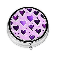 Fashional Purple Hearts Round Pill Box, Cute Small Pill Box, Mini Pill Box, Round Metal Pill Box, Travel Pill Box