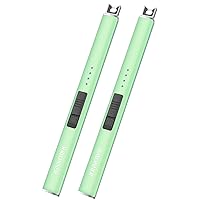 Lighter Electric Lighter Candle Lighter Rechargeable USB Lighter Arc Lighters (Light Green, Packs of 2)