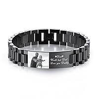 Personalized Bracelet for Dad Men - Engraved Names Text Photo Men's Link Bracelet Gift for Birthday Anniversary Father Husband Grandpa Son Boyfriend