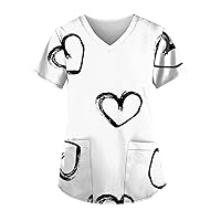 Scrub Tops Women Print Patterned Mock Neck Short Sleeve Tee Shirt Athletic Short Sleeve Tee Shirts for Women
