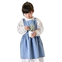 3-10 Years Kids Girl Vintage Cotton Linen Japanese Apron Bib Dress With Pockets for Garden Work Painting