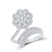 The Diamond Deal 14kt White Gold Womens Round Diamond Flower Bypass Cocktail Ring 1-1/2 Cttw