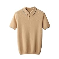 100% Goat Cashmere T-Shirt Men's Polo Collar Short Sleeve Spring Autumn Knitted Pullover Tank Top