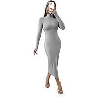Dresses for Women - Solid Turtleneck Bodycon Dress