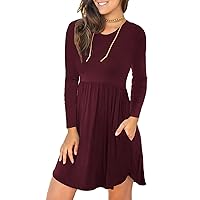 LONGYUAN Womens Long Sleeve Dresses Casual Loose Fit Swing Dress Hide Belly with Pockets