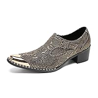 Fashion Casual Metal-Tip Toe Genuine Leather Slip On Loafers Breathable Comfort Novelty Dress Formal Shoes for Men