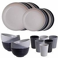 Rubtlamp 24Pcs Kitchen Plastic Wheat Straw Dinnerware Set,Dinnerware Sets for 6,Microwave Dishwasher Safe Plates, Unbreakable Reusable Plastic Wheat Straw Bowls & Plate For Camping Mother's Day