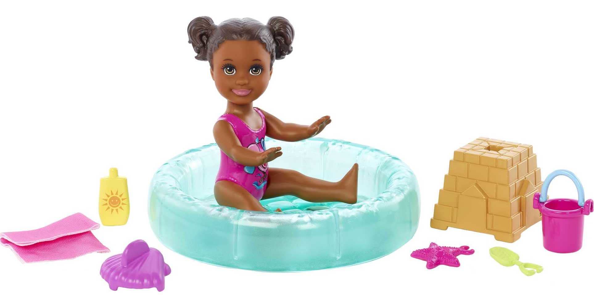 Barbie Skipper Babysitters Inc Small Doll & Accessories Playset with Brunette Doll, Swimming Pool & Water-Themed Pieces