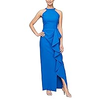 Alex Evenings Women's Long Sheath Slimming Stretch Halter Neck Gown, Dress for Wedding Guest, Prom, Formal Event