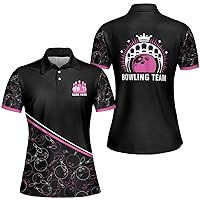 Zhamlixes Store Personalized Pink Leopard Pattern Bowling Team All Over Print Women Polo Shirt S-5XL, Bowling Shirt