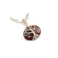 Mahogany Obsidian Necklace, Tree of Life Necklace, Silver Plated Wire Wrapped Jewelry, Weave Jewelry