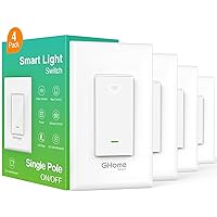 Switch, 2.4Ghz Wi-Fi Light Switch Compatible with Alexa, Google Home, Neutral Wire Required, Single-Pole,UL Certified,Voice Control and Timer,No Hub Required, 4Pack, White