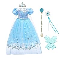 MYRISAM Girls Princess Dress up Costume Frozen Elsa Fancy Dress Halloween Cosplay Party Christmas Birthday Gown w/Accessories