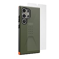 URBAN ARMOR GEAR UAG Designed for Samsung Galaxy S24 Ultra Case Civilian Olive Drab Bundle with UAG Premium Tempered Glass Screen Protector 6.8