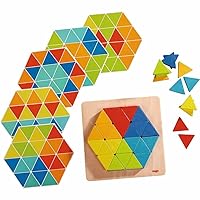 HABA Arranging Game Magical Pyramids - 36 Triangular Wooden Tiles with 6 Double Sided Templates for ages 2-6 (Made in Germany)