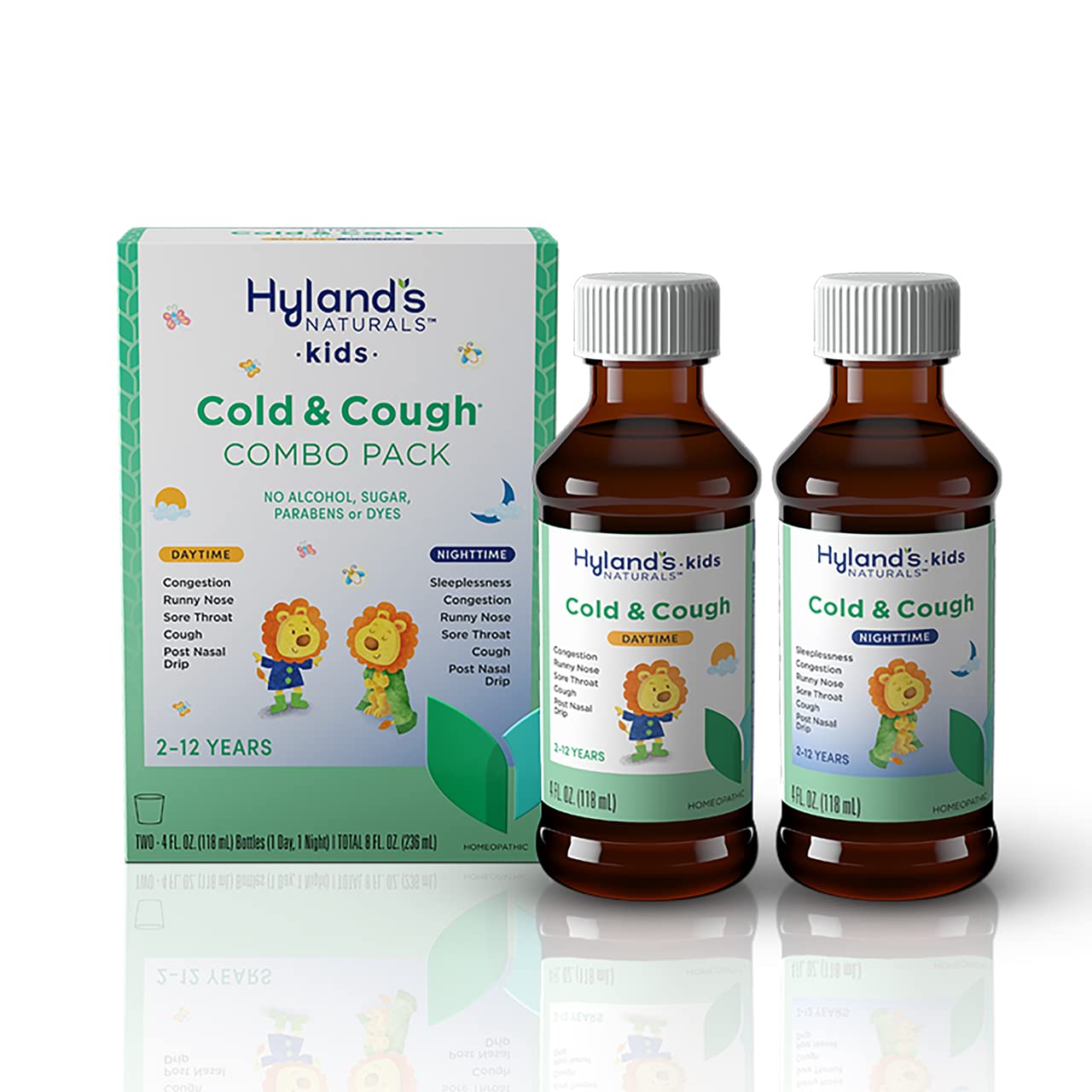Hyland’s Naturals Kids Cold & Cough, Day and Night Combo Pack, Cold Medicine for Ages 2+, Syrup Cough Medicine for Kids, Nasal Decongestant, Allergy Relief, 4 Fl Oz (Pack of 2)