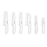 Cuisinart Knife Set, 12pc Cermaic Knife Set with 6 Blades & 6 Blade Guards, Lightweight, Stainless Steel, Durable & Dishwasher Safe (White)
