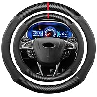 Suede Carbon Fiber Steering Wheel Cover, Compatible with Ford Edge Escape Fusion Explorer Focus Bronco Ranger Taurus Expedition 15 inch Alcantara Leather Sport Non-Slip Interior Accessories