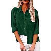 Womens Cotton Button Down Shirt Casual Long Sleeve Loose Fit Collared Linen Work Oversized Blouse Tops with Pocket