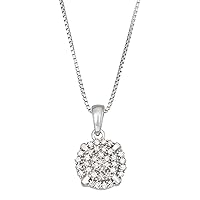 1/5 Cttw Mother's Day Gift For Her Cluster Design Pendant Crafted in Rhodium Plated Sterling Silver, Real Dia mond Pendant for Women, Girls, 18