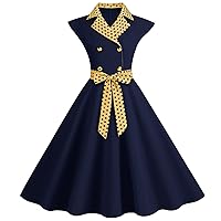 1950s Dresses for Women Fashionable Suit Collar Polka Dot Casual Solid Color Large Swing Dress with Belt