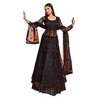 Fashion Store Women's Georgette Semi-Stitched Slit Style Anarkali Suit (Black)
