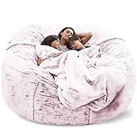 Giant Fur Bean Bag Chair Cover for Kids Adults, (No Filler) Living Room Furniture Big Round Soft Fluffy Faux Fur Beanbag Lazy Sofa Bed Cover (Snow Red, 7FT)