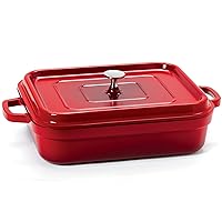 Heiss Energy-Efficient Cast Aluminum Roasting Pan with Lid, 5 Quart, Red
