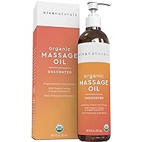 Viva Naturals Organic Massage Oil (8 fl. oz.) - Unscented Body Massage Oil for Massage Therapy - Perfect for Home & Professional Massages - Non-Greasy and Non-Sticky Formula