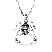 Tribal Zodiac Scorpion Pendant Necklace For Men Silver Tone Oxidized Black Stainless Steel 20 Inches