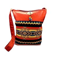 Large Aztec Tribal Print Pattern Vegan Suede Coco Beads Square Purse Crossbody Bag - Womens Fashion Handmade Boho Accessories