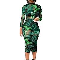Women's Sexy 3 Piece Outfits Floral Mesh Sheer Dresses Ruched Bodycon Midi Prom Party Pencil Dress with Vest Shorts