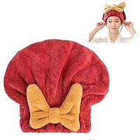 Super Absorbent Hair Towel Wrap for Wet Hair, Microfiber Hair Drying Towel Cap, Quick Dry Hair Towel Cap with Bow-Knot (Red)