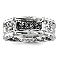 925 Sterling Silver Polished Prong set White and Black Diamond Mens Ring Measures 4.9mm Wide Jewelry for Men - Ring Size Options: 10 11 9