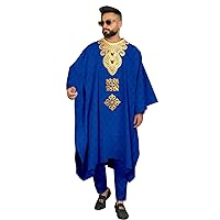 African Clothes for Men Embroidered Agbada Robes Shirt Pants 3 Piece Set Traditional Abaya Dubai Wedding