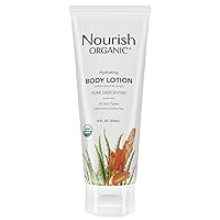 Nourish Organic Body Lotion, Unscented – Hydrating Body Lotion for Dry Skin with Certified Organic Aloe Vera, Shea Butter, Coconut Oil & Cocoa Butter + Washable Cotton Round (2 Piece Set)