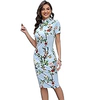 Summer Dresses for Women 2023 Floral Print Button Front Bodycon Pencil Dress