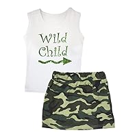 Petitebella Bling Wild Child White Vest Green Camouflage Skirt Set 1-8y
