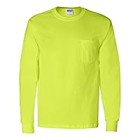 2410 Gildan Adult Ultra Cottonlong-Sleeve T-Shirt With Pocket - Safety Green (50/50) - Small