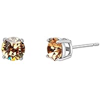 terling Silver 6mm Round Solitaire Stud Earrings for Women made with Faceted Crystals Imitation Birthstone