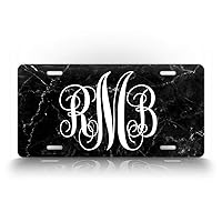 SignsAndTagsOnline Personalized Classy Black Marble Monogrammed License Plate Customized Initials Auto Tag