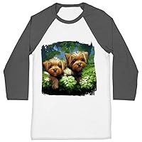 Garden Themed Baseball T-Shirt - Yorkie T-Shirt - Illustration Tee Shirt