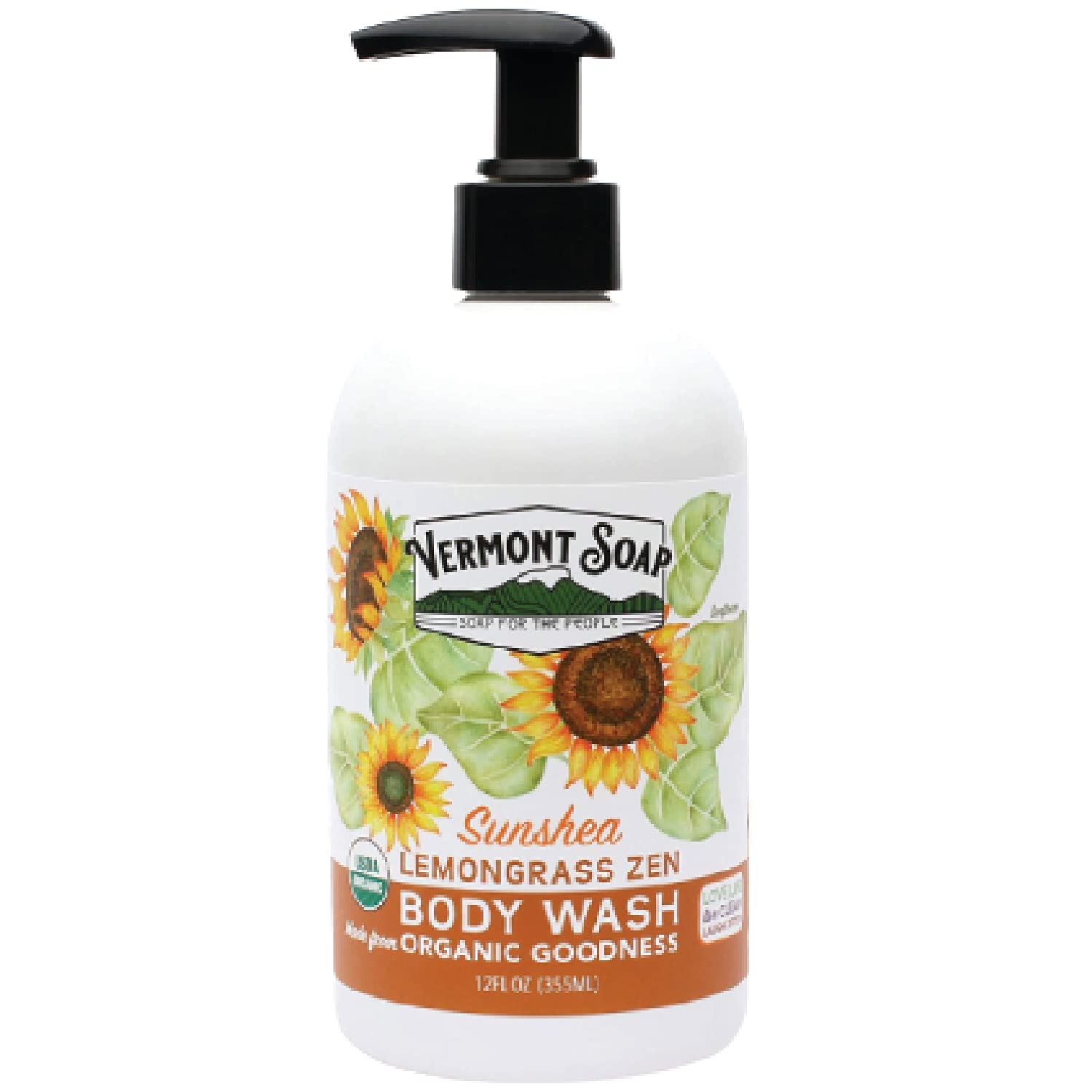 VERMONT SOAP Body Wash, Natural Body Wash with Shea Butter, Mild Gel Body Wash for Moisturizing and Soothing Skin, Fragrance Free Body Wash for Women & Men (Lemongrass Zen, 12oz)